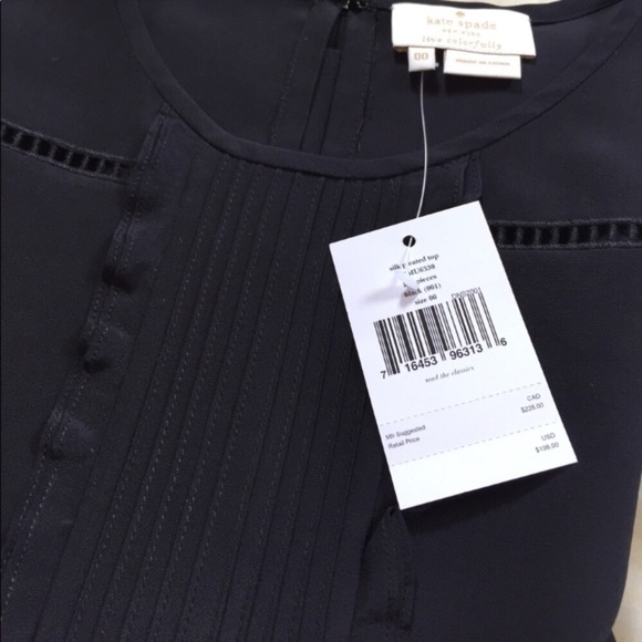 Kate Spade Black Pleated 100% Silk Top - Picture 5 of 7